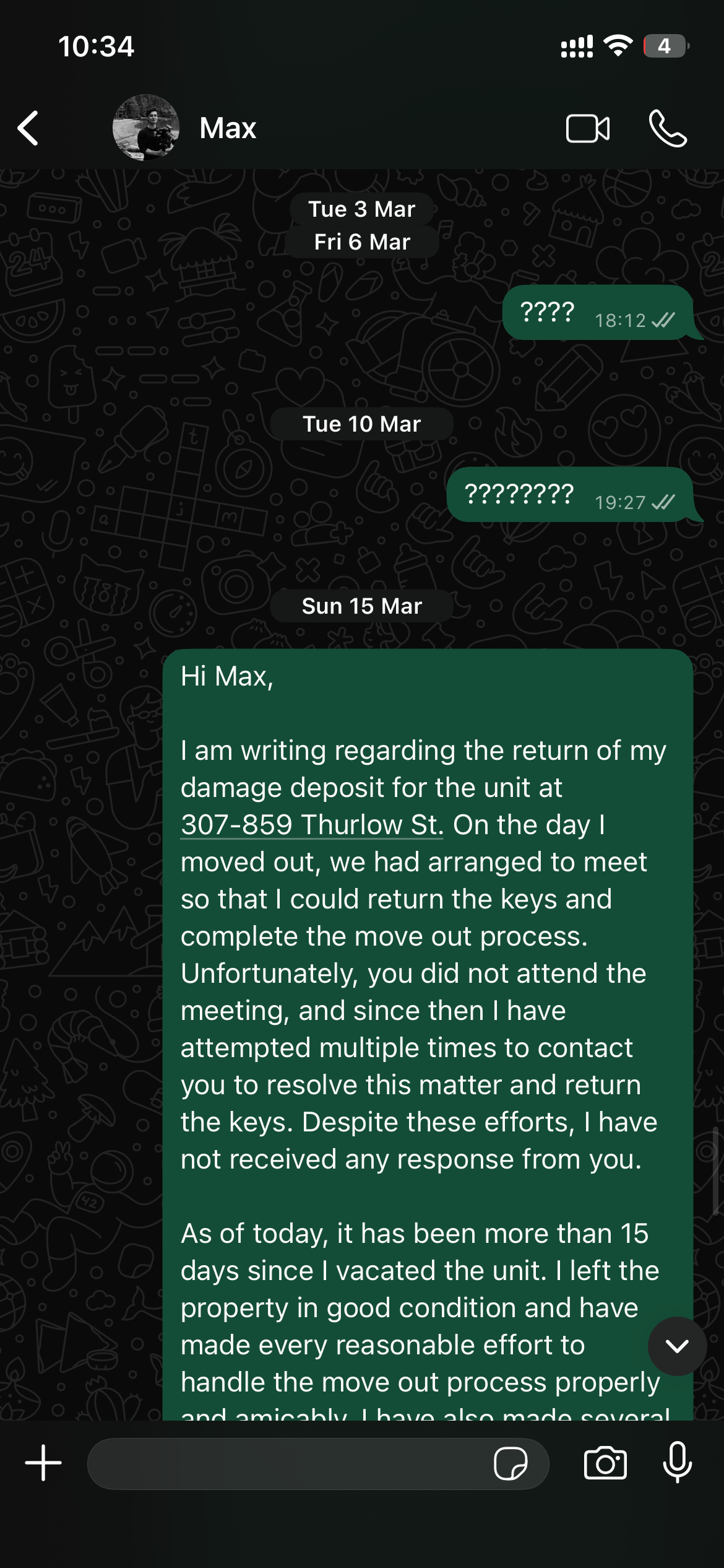 WhatsApp March 6-15 - Ignored messages and formal demand
